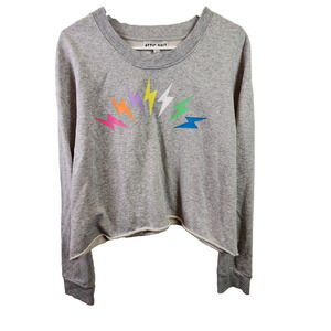 Attic Salt Rainbow Colors Lightening Bolt Long Sleeve 2XL Cropped Sweatshirt